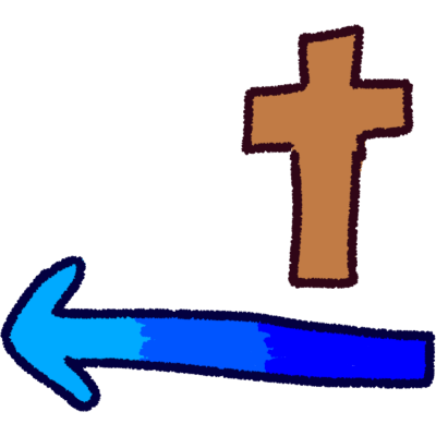 a brown cross. Below that is a sky blue-indigo gradient arrow pointing to the left
